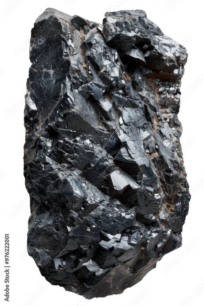 Poster a close-up shot of a piece of black rock against a white background, great for use in designs and il