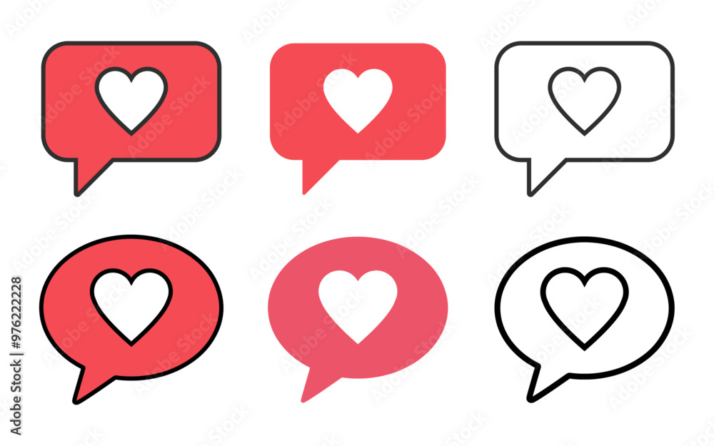 Poster love message icon set vector buttons sign symbol network reaction like good emotions heart shape str