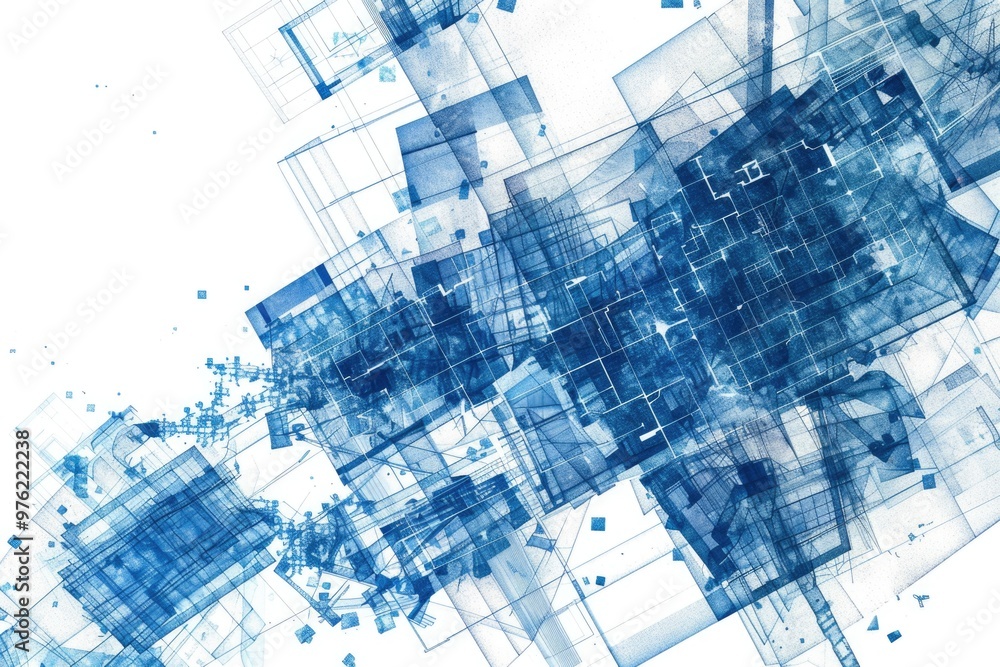 Poster A collection of blue and white cubes in a stack, suitable for use in design and illustration projects