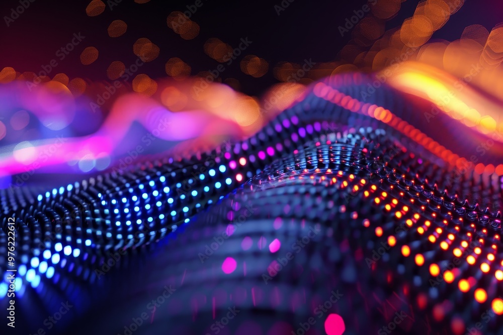 Poster the composition showcases colorful waves of light sparkling against a dark background, creating an e