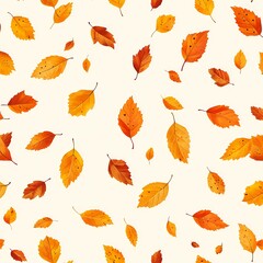 Falling autumn leaves in vibrant orange hues on a light background.