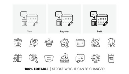 Yummy smile, Passenger and Mattress line icons. Pack of Smartphone buying, Love night, Attraction icon. Smile face, Buyers, Account pictogram. Search flight, Calendar, Secret gift. Line icons. Vector