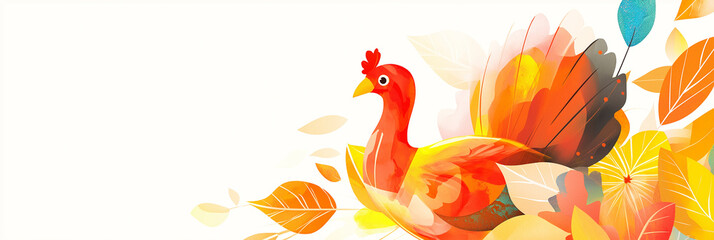 Turkey chicken background with autumn leafs decoration for thanksgiving background