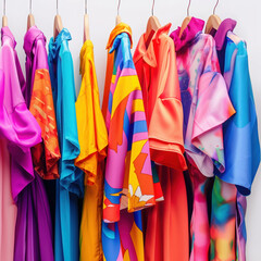 clothes fashion colorful garments fabric wardrobe textiles vibrant hanging closet vibrant colors fabrics style clothing store retail fashion design colorful outfits dresses 
