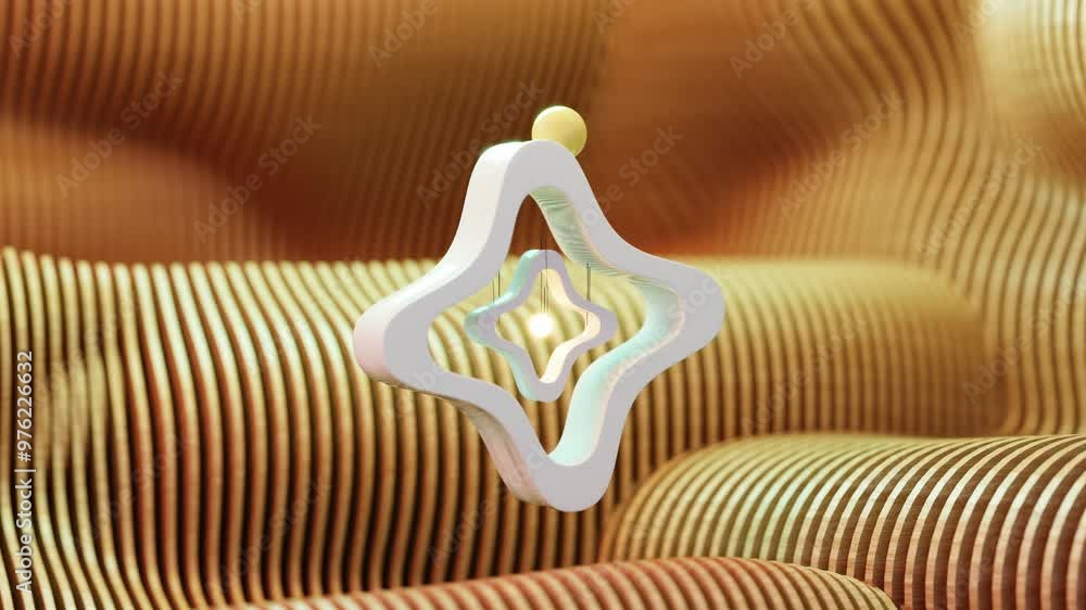 Poster 3d rendering of ball rolling in loop on gear near textured pattern