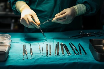 Surgical preparation and sterilized instruments in operating room