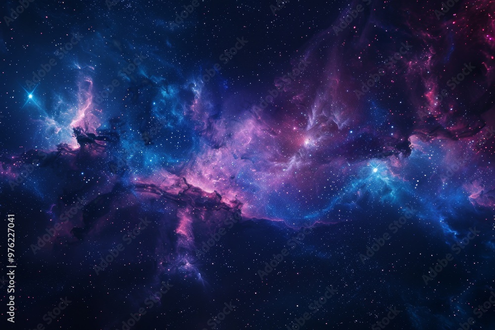 Poster this captivating view showcases a colorful nebula surrounded by a multitude of stars, creating a ser