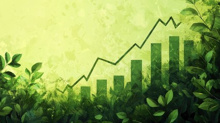 Green growth chart with leaves on a textured green background.