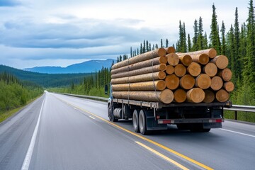 Truck With Pine Logs In Alaskan Forest