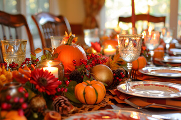 Thanksgiving table setting. Autumn table decor.