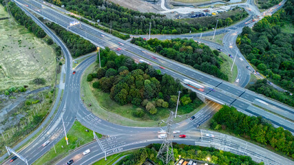 Junction 32 on the M62 motorway, West Yorkshire, United Kingdom.