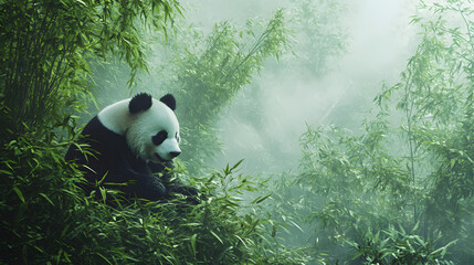 Panda in Bamboo Forest