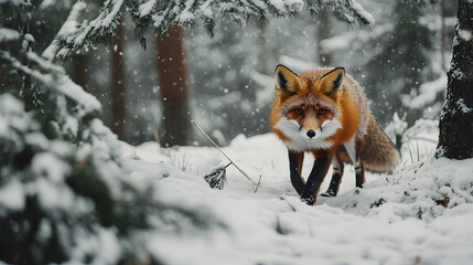 Fox in a Snowy Forest