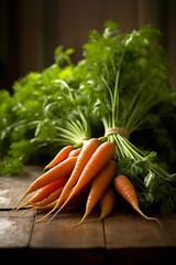 Organic carrots with vibrant green leaves and stems
