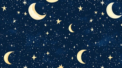 Naklejka premium Night sky with crescent moons and stars.