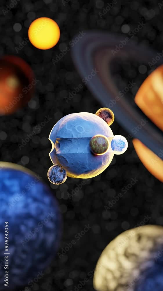 Aufkleber 3d animation loop of small planets rotating on sphere moon surface