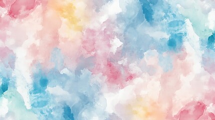 Abstract watercolor background with soft shades of blue, pink, green, and yellow.