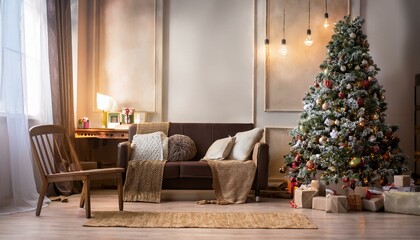 new year's home and christmas tree in the studio room