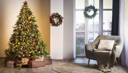 new year's home and christmas tree in the studio room