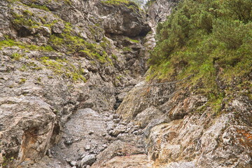 Protection against falling rocks on hiking track in Kundler Klamm, Austria, Europe
