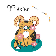 Cat zodiac sign aries illustration.