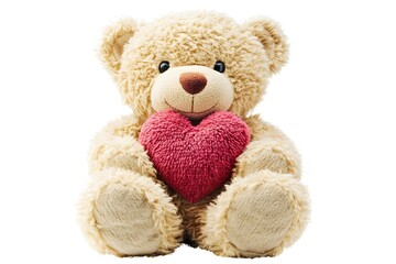 Obraz premium A cute teddy bear holding a soft red heart in its paws.