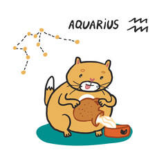 Zodiac sign aquarius cat illustration.