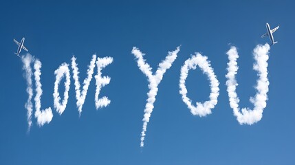 Naklejka premium Airplane Writing in the Sky with Smoke the Phrase 