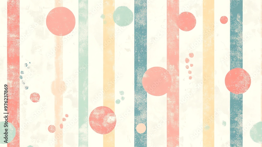 Poster striped background with various sizes of colorful circles.
