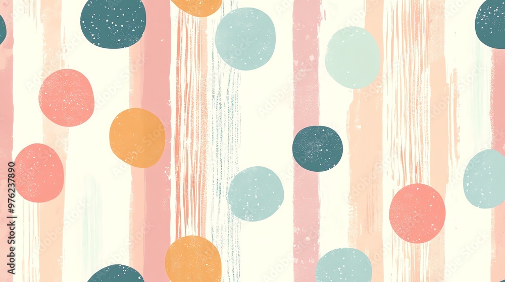 Poster abstract pattern with colorful dots and stripes.