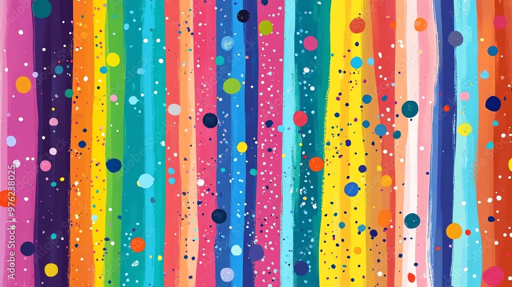 Poster abstract colorful background with stripes and dots.