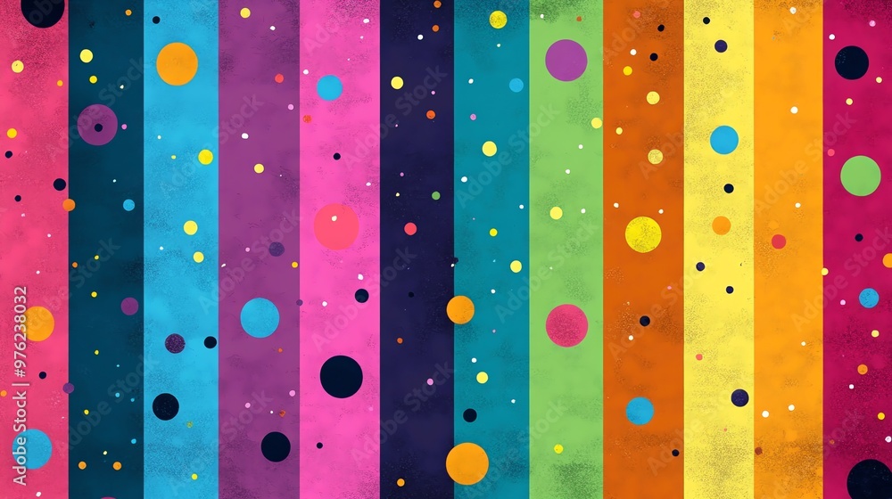 Poster A colorful striped background with random circles of different sizes.