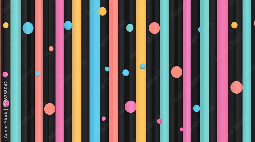 Poster abstract background with colorful vertical stripes and scattered circles.