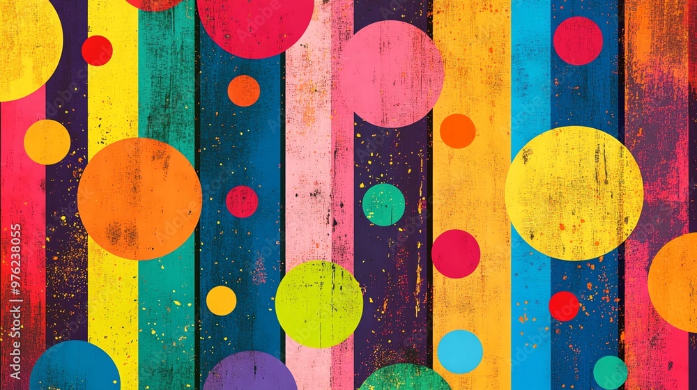 Poster abstract background with colorful stripes and circles.