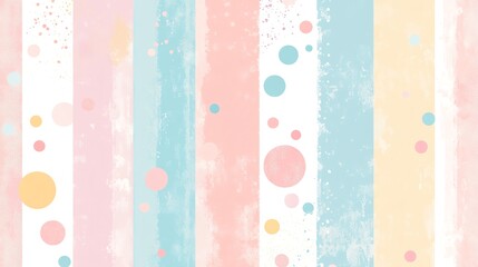 Pastel pink, blue, and yellow stripes with colorful polka dots.