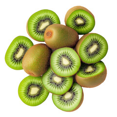 Fototapeta premium Fresh Kiwi Fruit Flat Lay isolated on white or transparent background, png clipart, design element. Easy to place object on any other background.