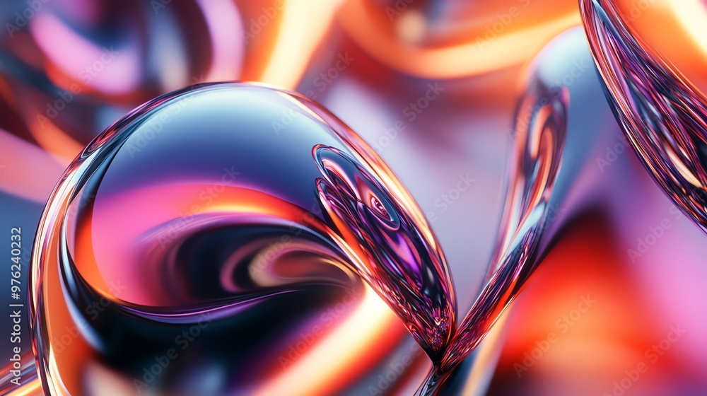 Poster abstract 3d rendering of shiny liquid with vibrant colors.