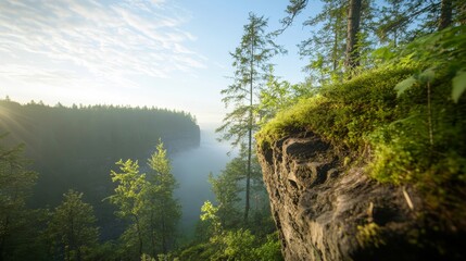 Fototapeta premium Cliffside Mysteries: Write about hidden secrets revealed only to those who explore the trees on a cliff. 