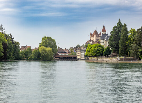 Historic downtown in Thun and Aar river, Switzerland