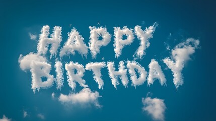 Airplane Writing in the Sky with Smoke the Phrase "Happy Birthday", Abstract Image, Texture, Pattern Background, Wallpaper, Cover and Screen for Smartphone, PC, Laptop, 9:16 and 16:9 Format