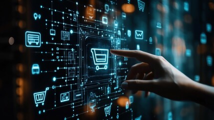 Fototapeta premium Hand Interacting with Digital Shopping Cart Icon.