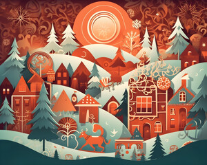 christmas winter paper art merry snow tree holiday generative Ai.