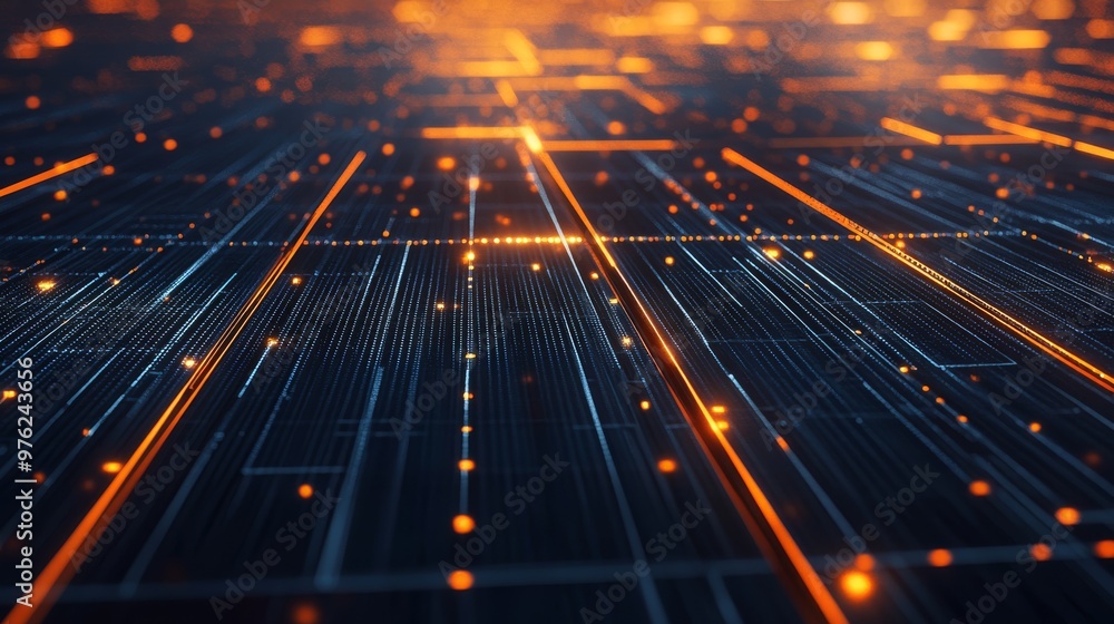 Poster this vibrant digital background with intricate lines and glowing particles suits technology and ai t
