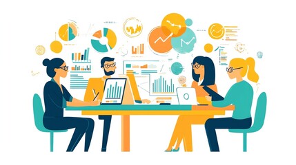 Fototapeta premium Business people working together in a meeting, analyzing data and charts.