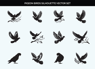 Black Pigeon Silhouette Vector Illustration with Editable Transparent Background