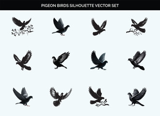 Black Pigeon Silhouette Vector Illustration with Editable Transparent Background