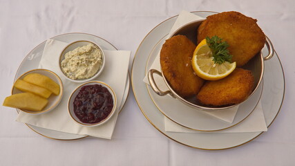 Baked Celery Schnitzel in a restaurant in Salzburg, Austria, Europe
