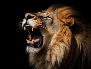 Fototapeta premium Portrait of a roaring lion - Isolated, no background