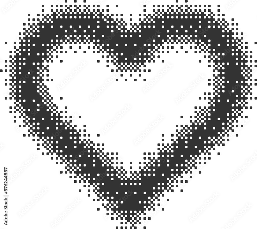 Poster bitmap pixel arcade game effect. hearts y2k halftone pattern shape. dither aesthetic gradient glow i