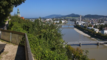 Obraz premium View of Salzburg from Mönchsberg, Austria, Europe 
